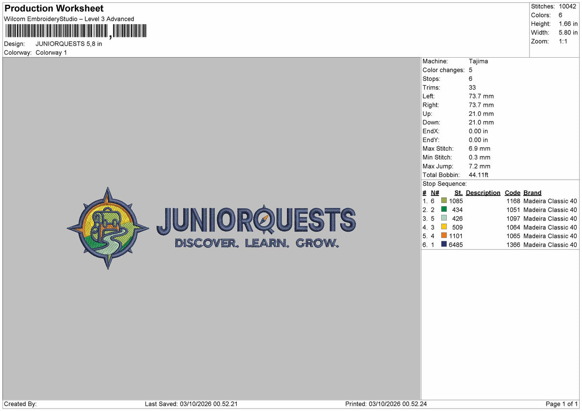 Junior Text 0310 Embroidery Machine Design File 6 sizes