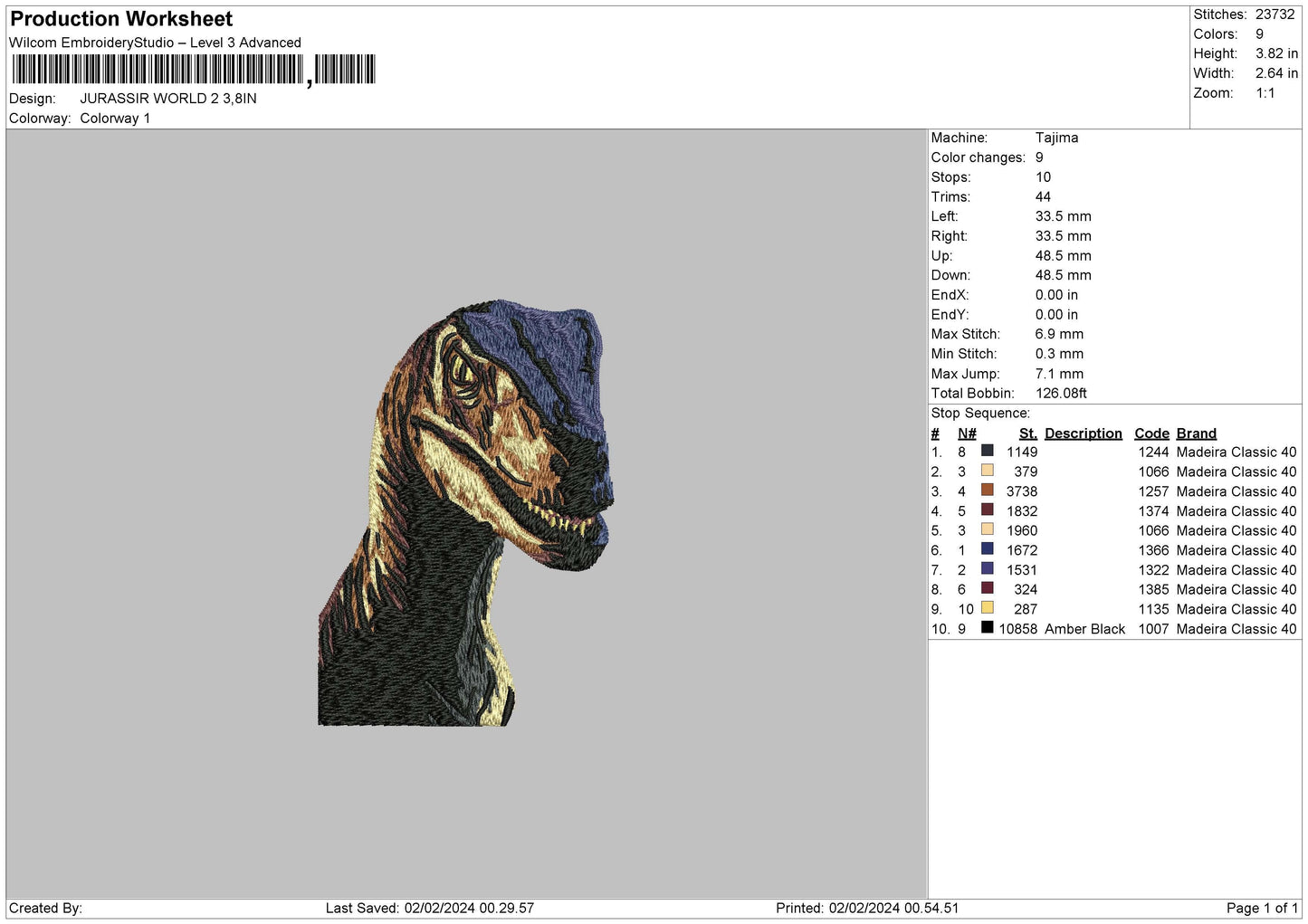 Dino 01 Embroidery File 6 sizes