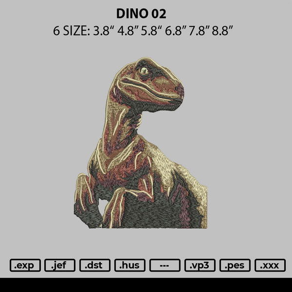 Dino 02 Embroidery File 6 sizes