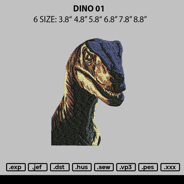 Dino 01 Embroidery File 6 sizes
