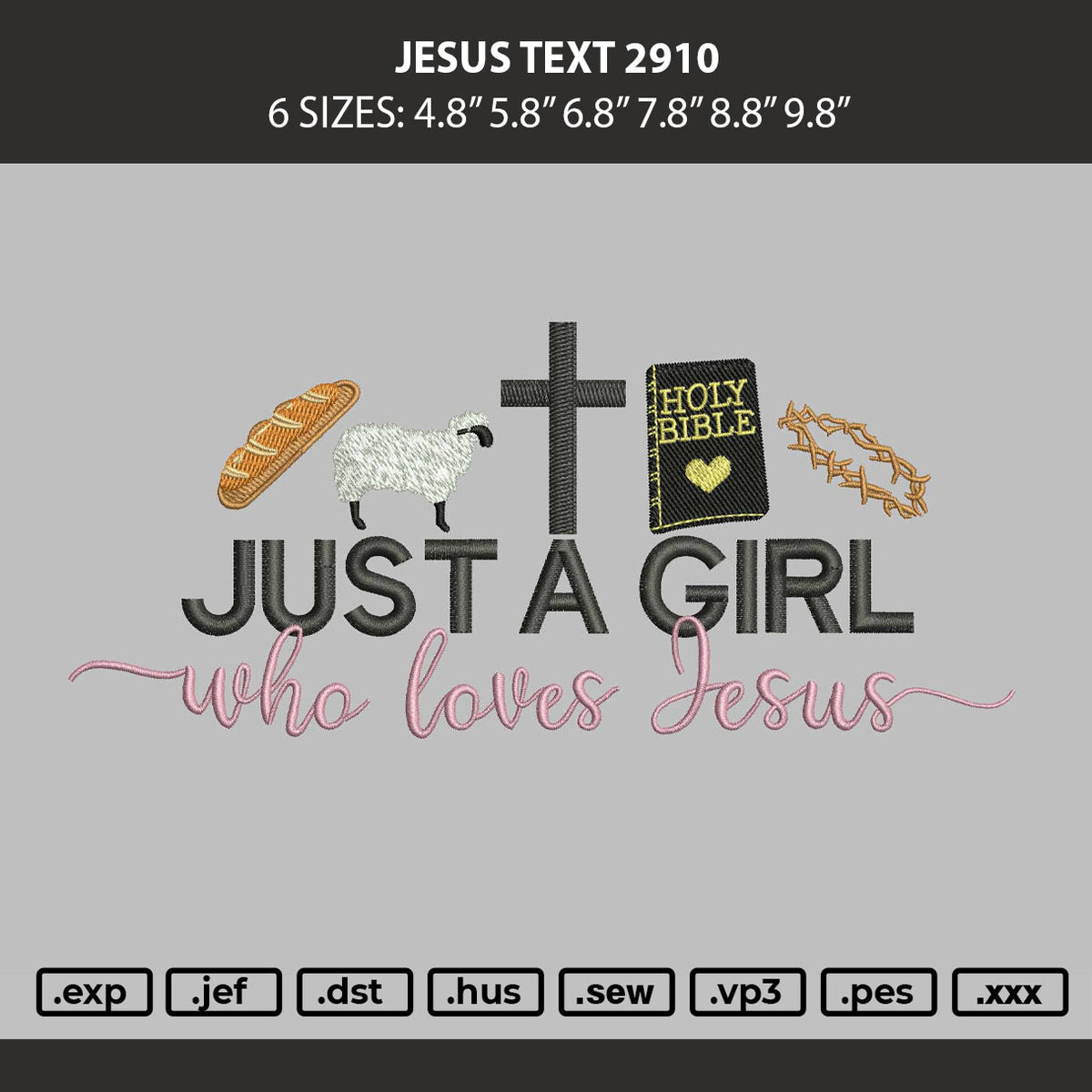 Jesus Text 2910 Embroidery Machine Design File 6 sizes