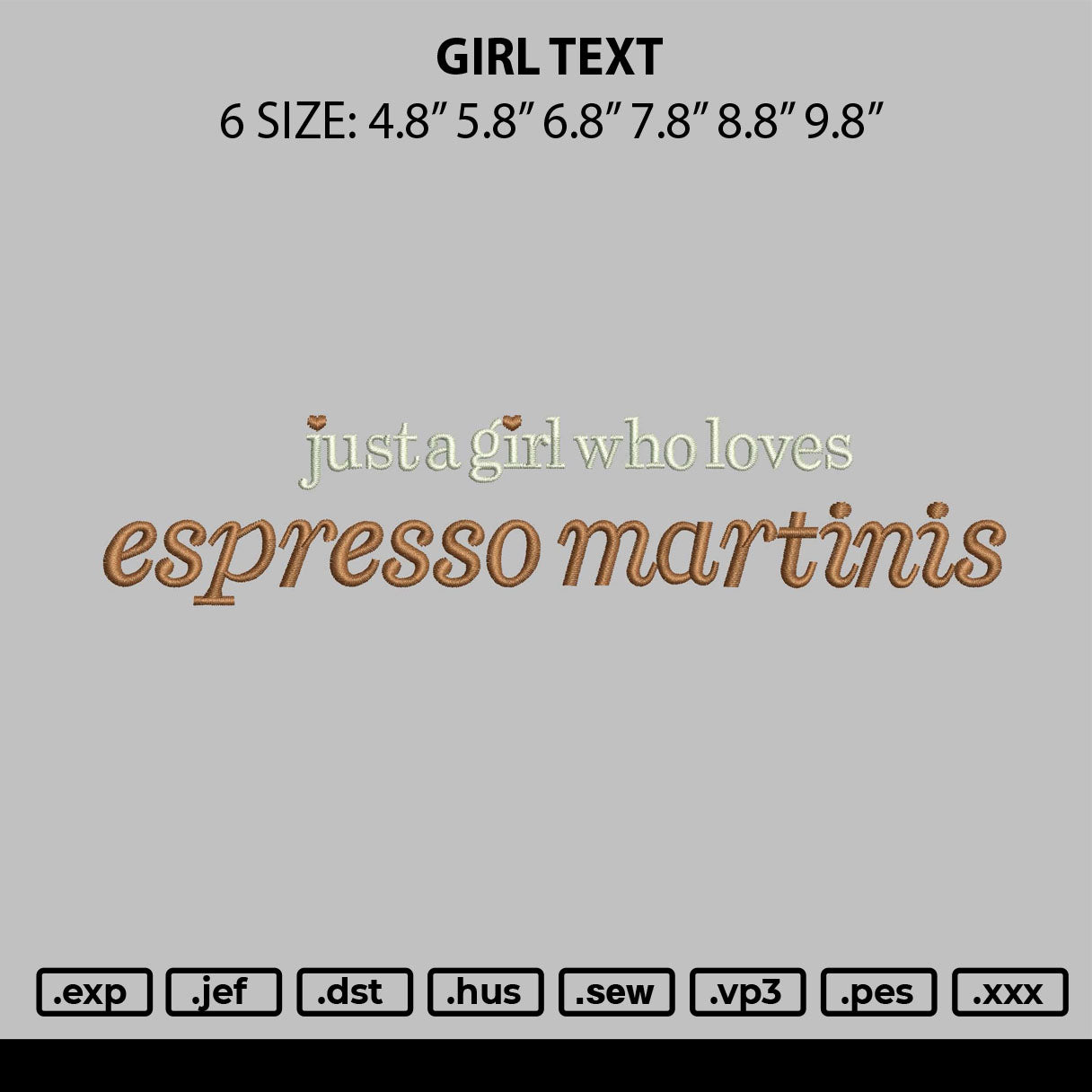 Girl Text Embroidery File 6 sizes