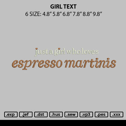 Girl Text Embroidery File 6 sizes