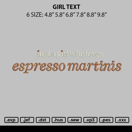 Girl Text Embroidery File 6 sizes