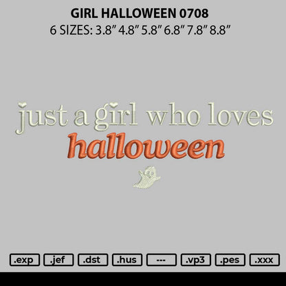 Gilr Halloween 0708 Embroidery File 6 sizes