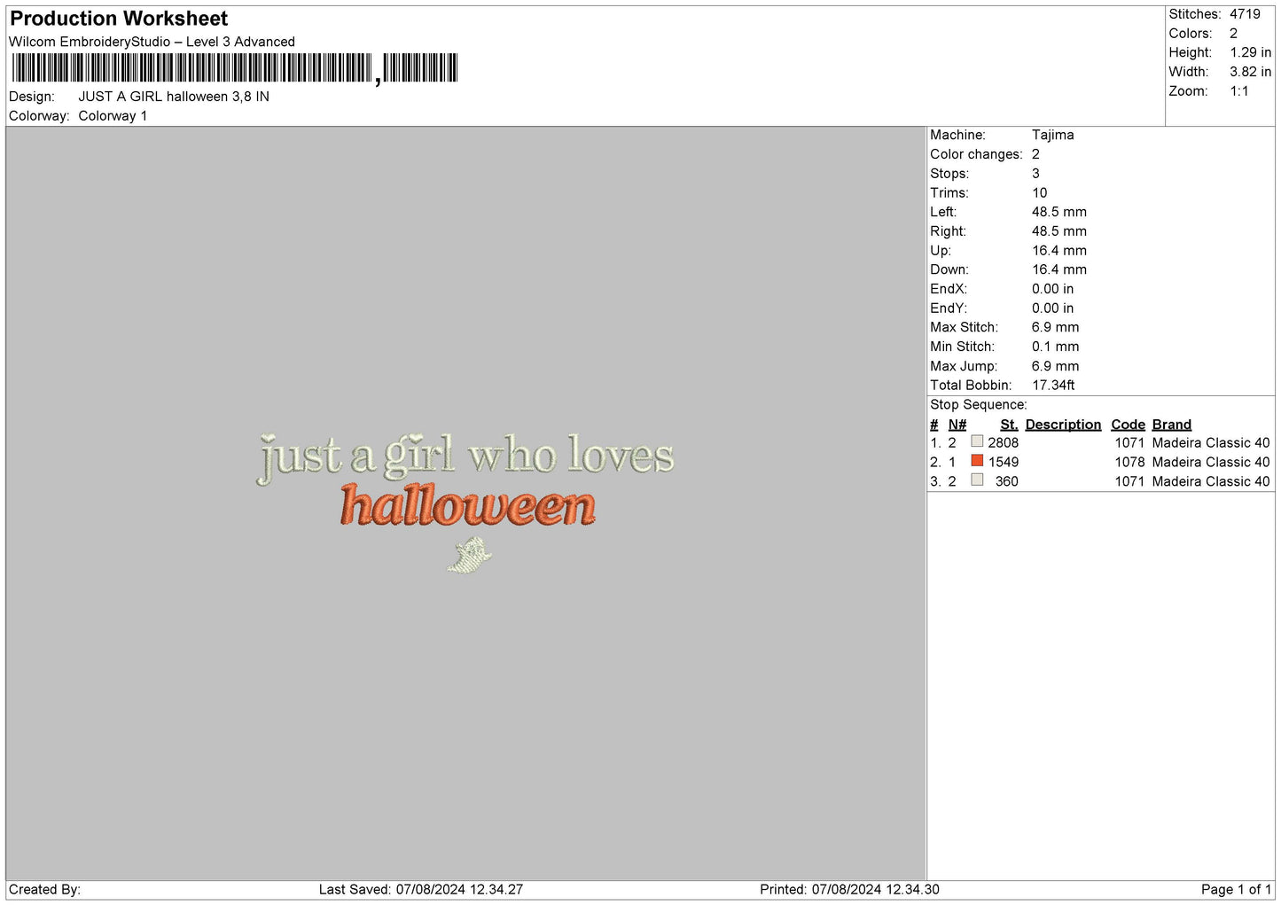 Gilr Halloween 0708 Embroidery File 6 sizes
