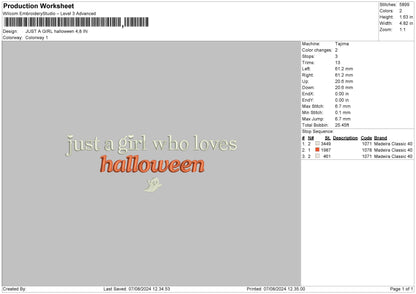 Gilr Halloween 0708 Embroidery File 6 sizes