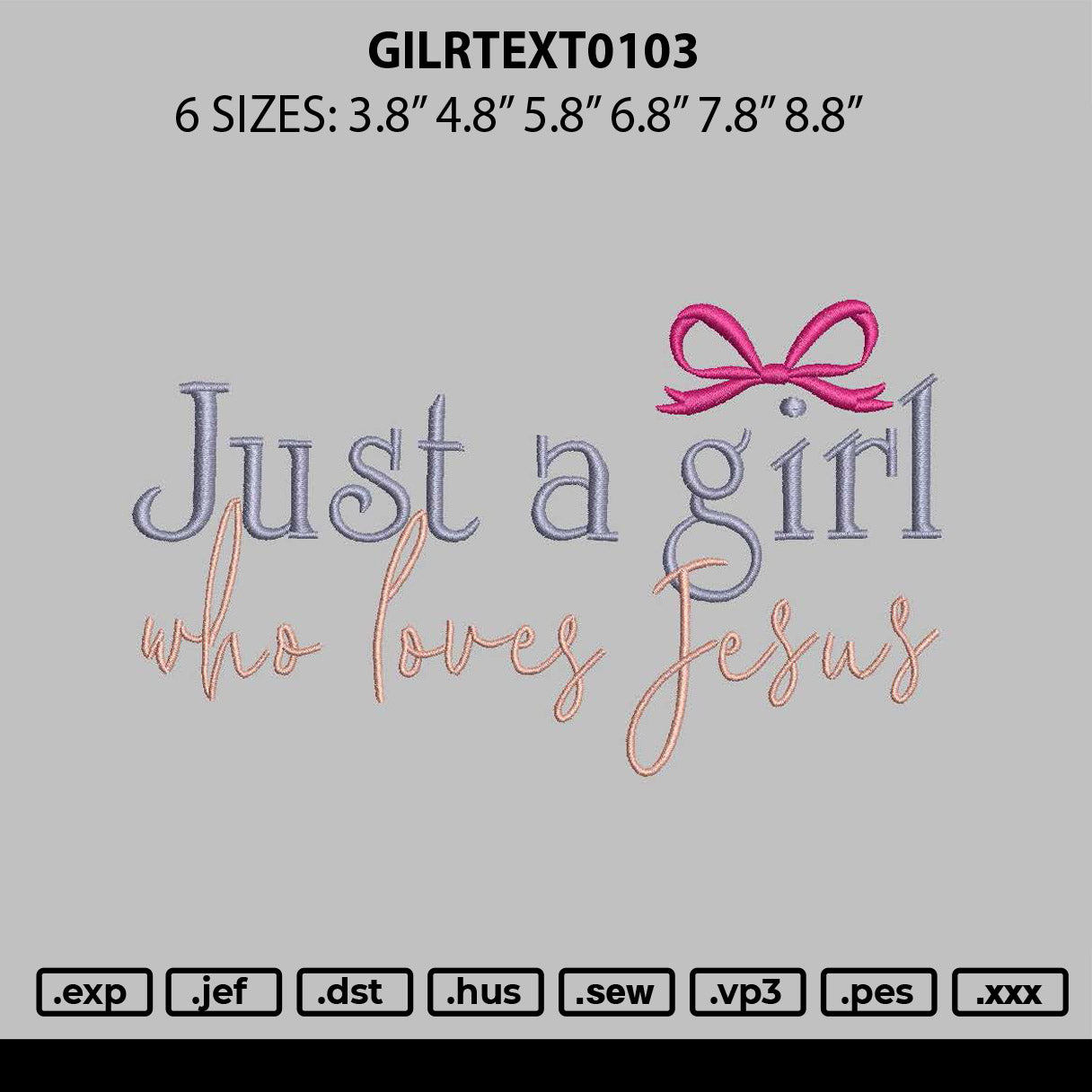 Girltext0103 Embroidery File 6 sizes