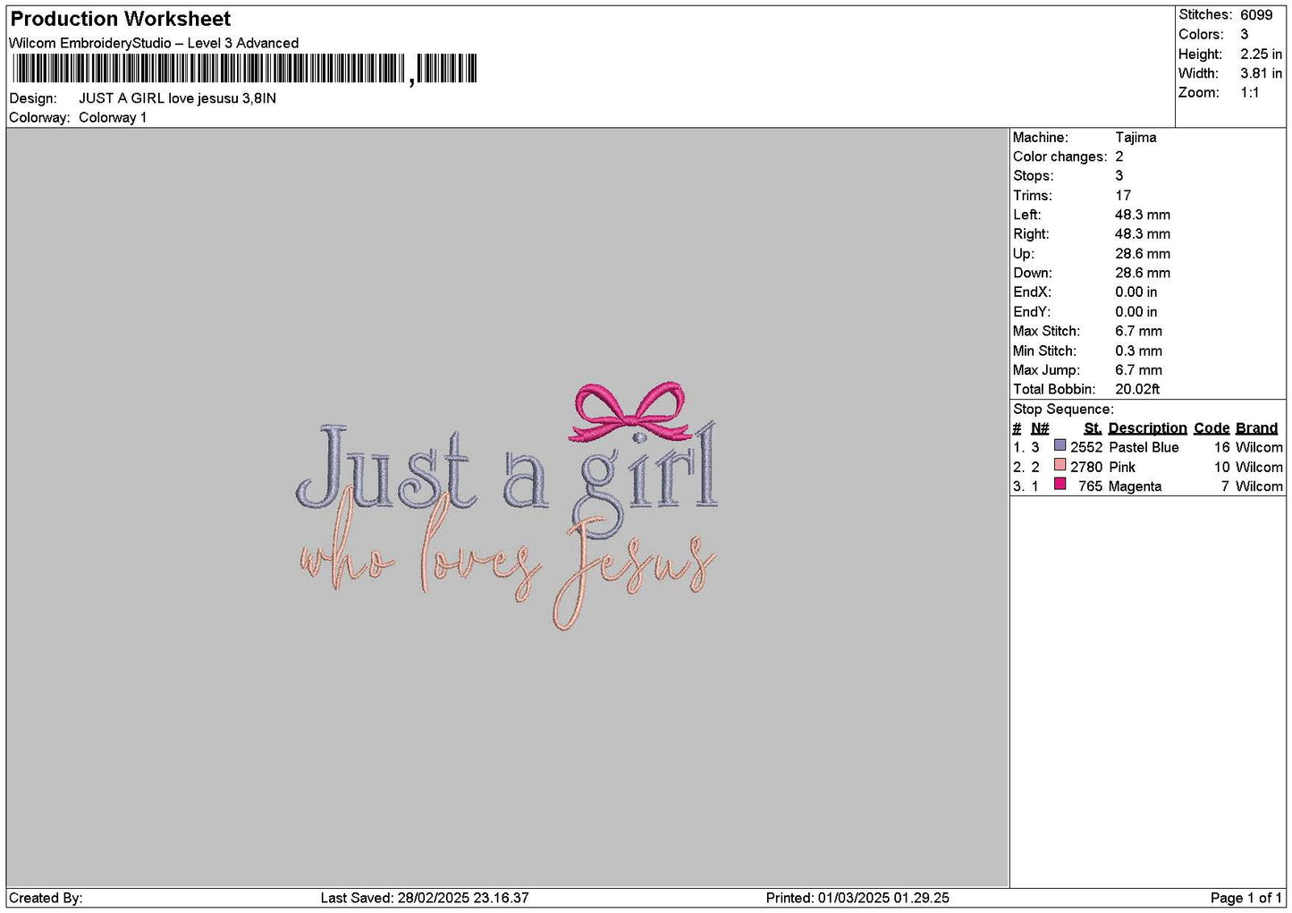 Girltext0103 Embroidery File 6 sizes