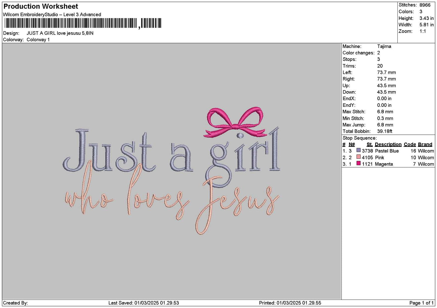 Girltext0103 Embroidery File 6 sizes
