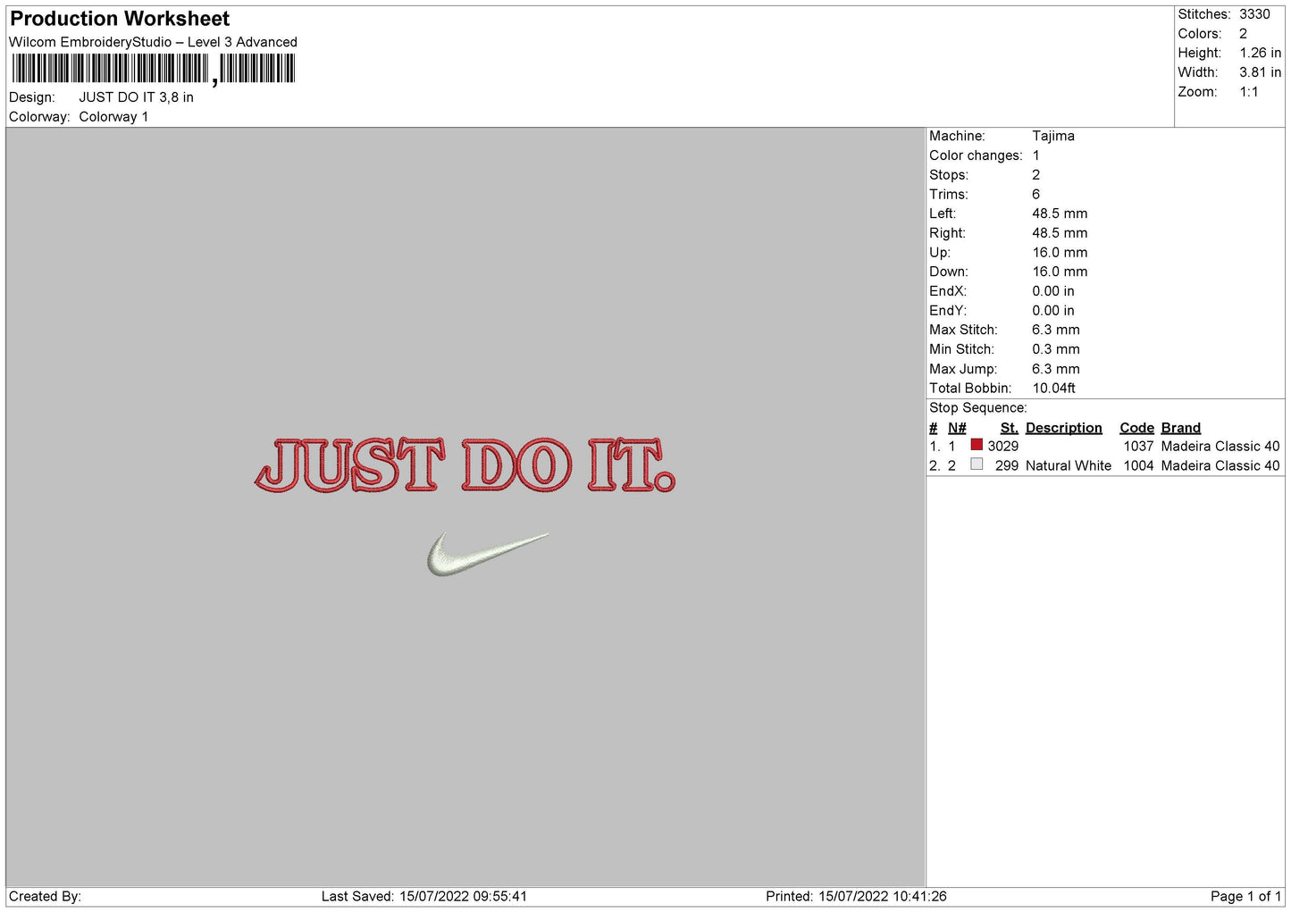 Just Do It Swoosh Embroidery File 4 sizes