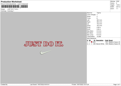 Just Do It Swoosh Embroidery File 4 sizes