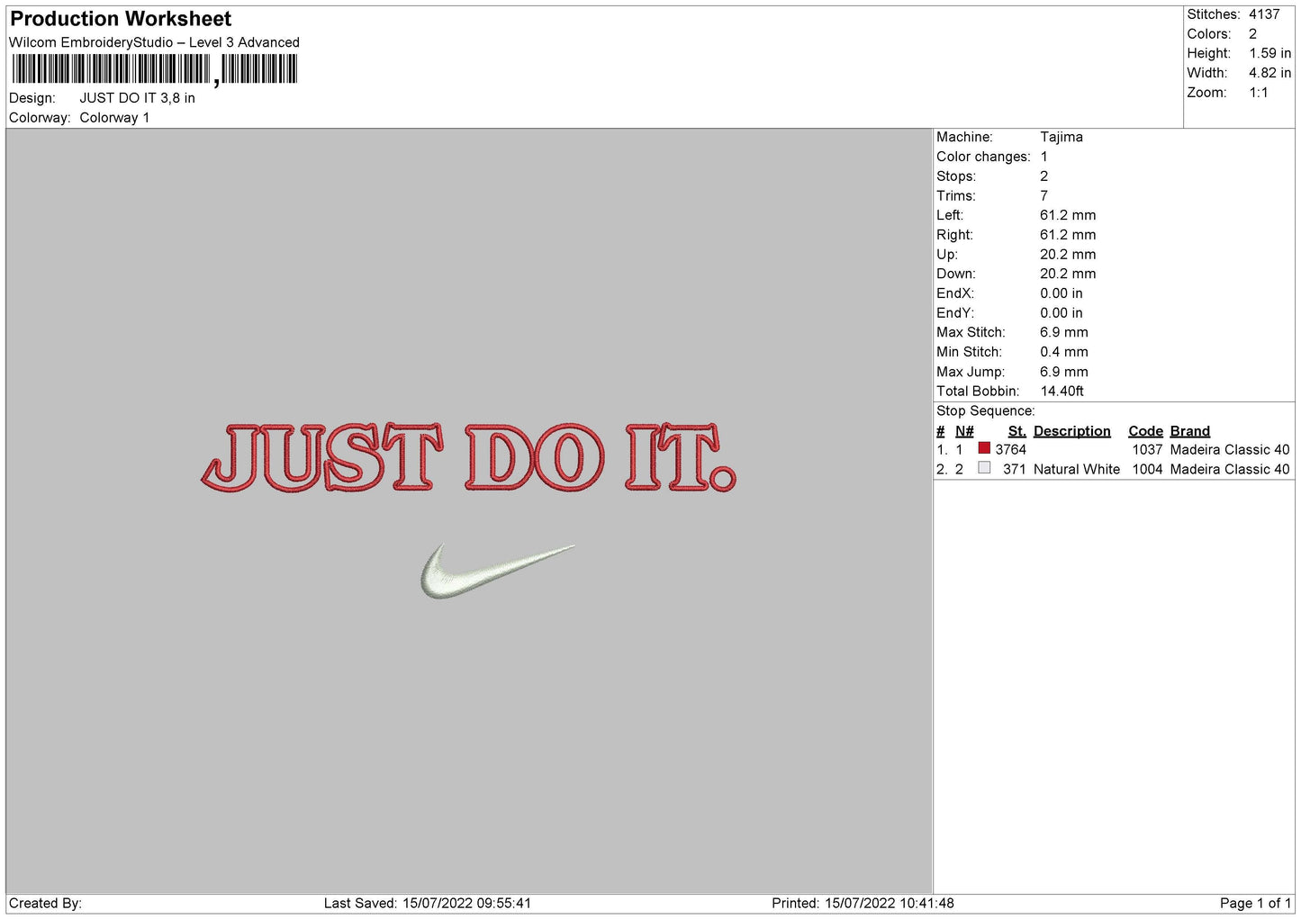 Just Do It Swoosh Embroidery File 4 sizes