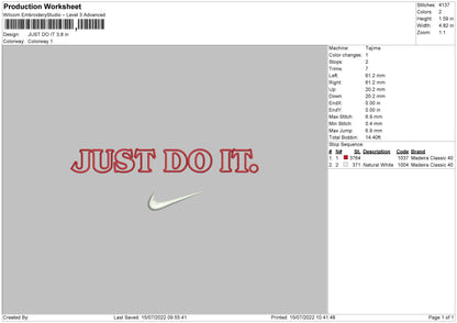 Just Do It Swoosh Embroidery File 4 sizes