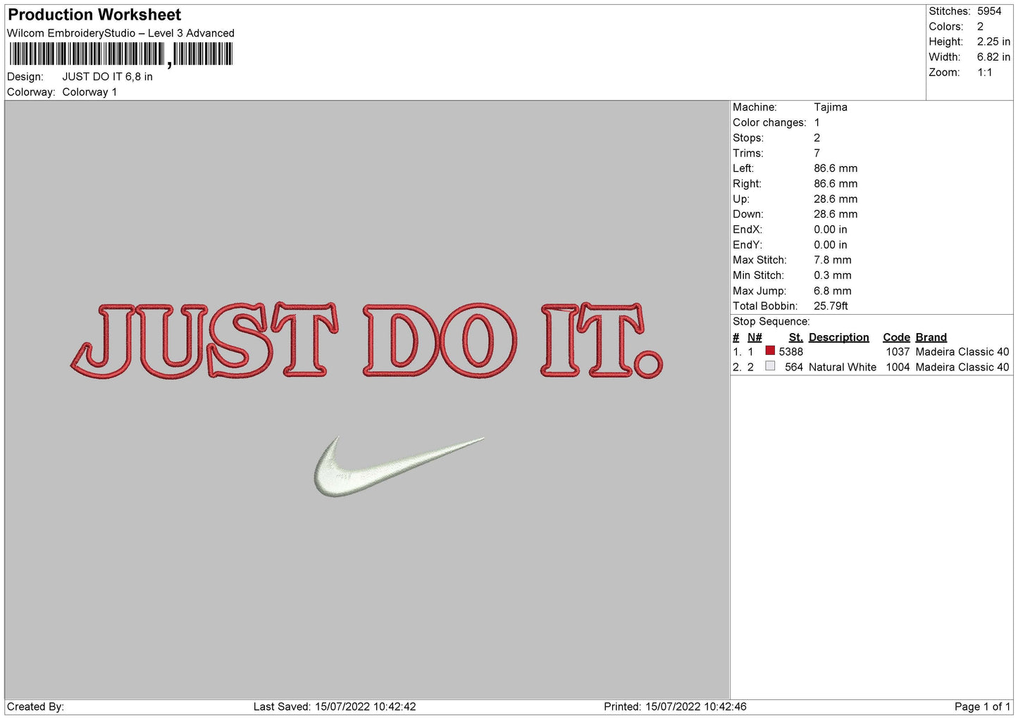 Just Do It Swoosh Embroidery File 4 sizes