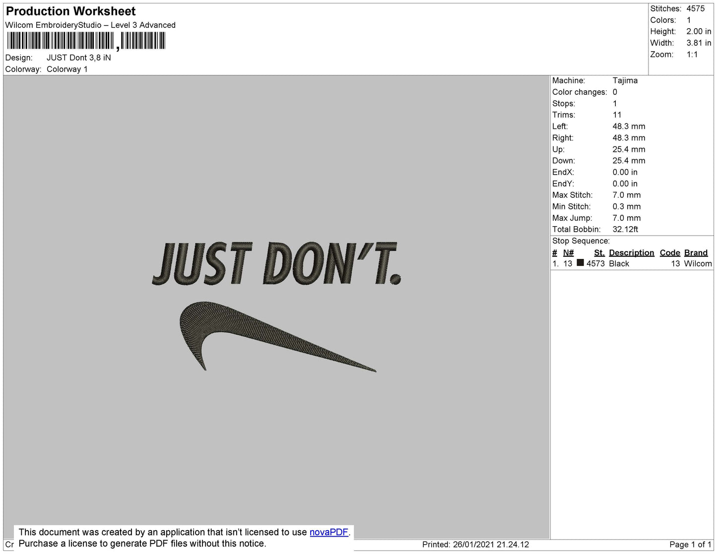 Just Dont Embroidery File 4 size