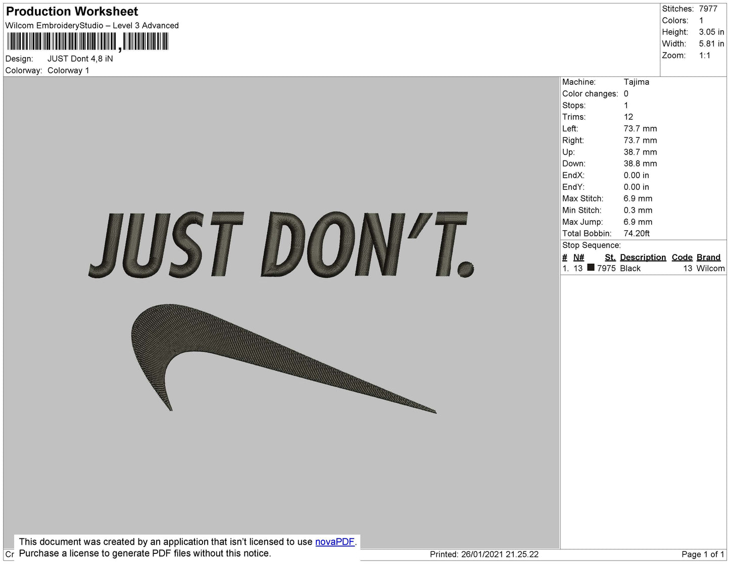 Just Dont Embroidery File 4 size