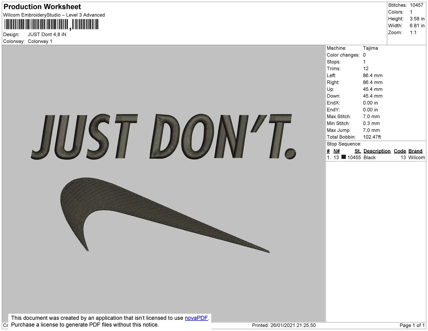 Just Dont Embroidery File 4 size