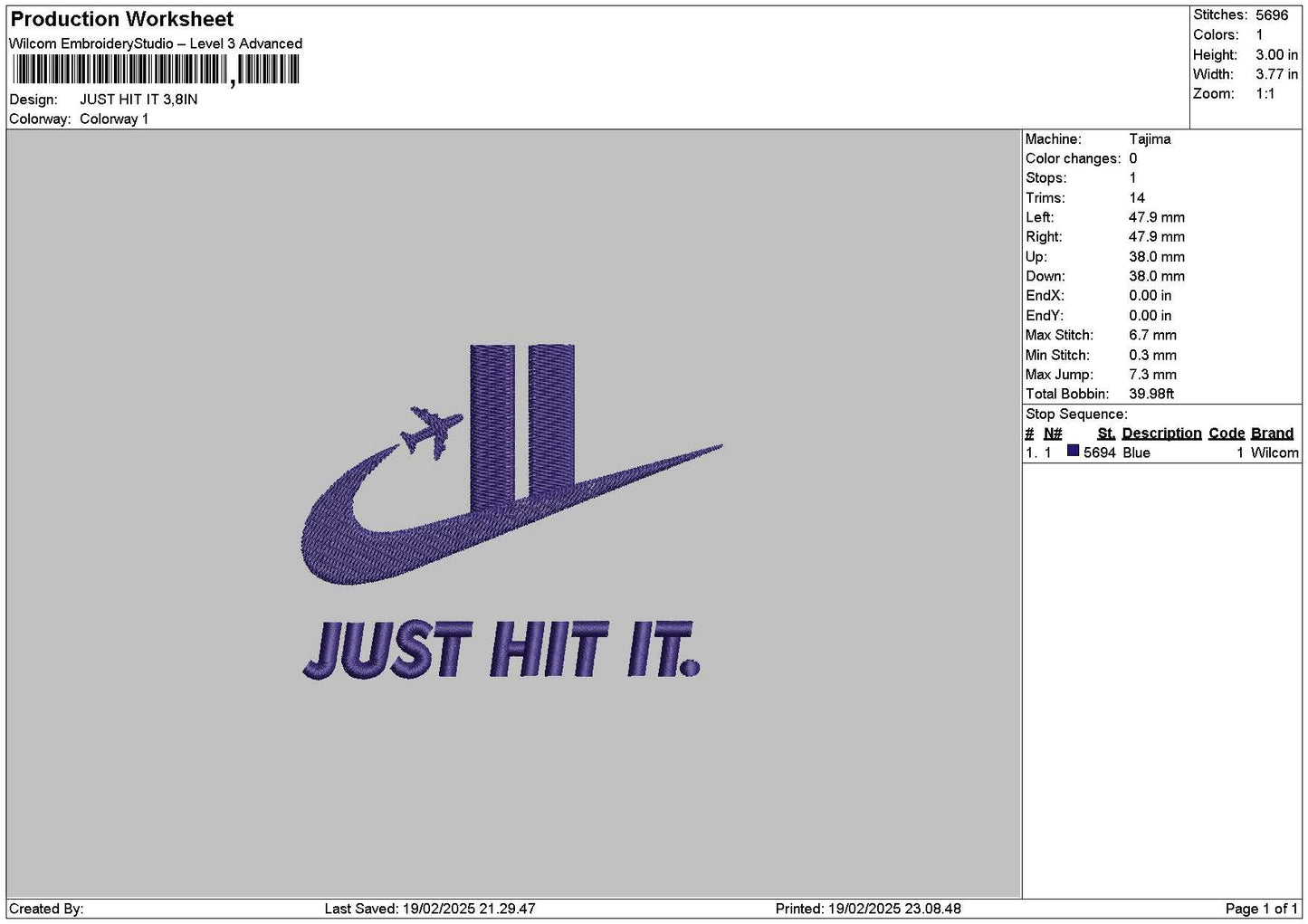 Hit It Text Embroidery File 6 sizes
