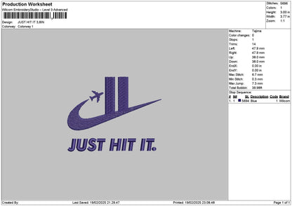 Hit It Text Embroidery File 6 sizes