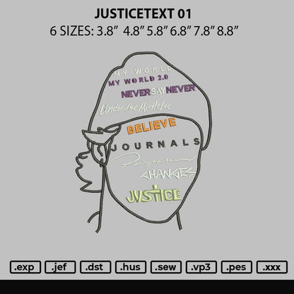 Justicetext 01 Embroidery File 6 sizes