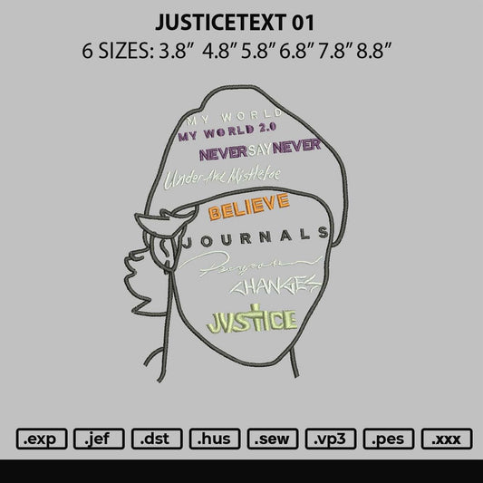 Justicetext 01 Embroidery File 6 sizes