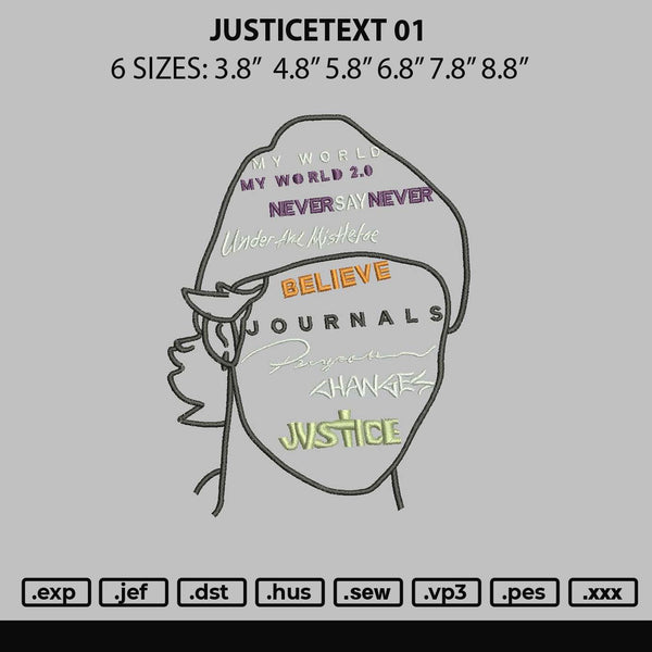 Justicetext 01 Embroidery File 6 sizes
