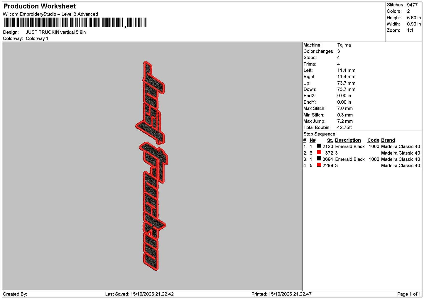 Truckintext 1510 Embroidery File 6 sizes