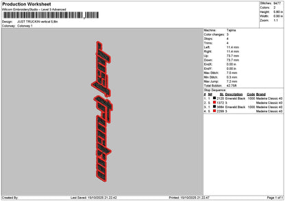 Truckintext 1510 Embroidery File 6 sizes