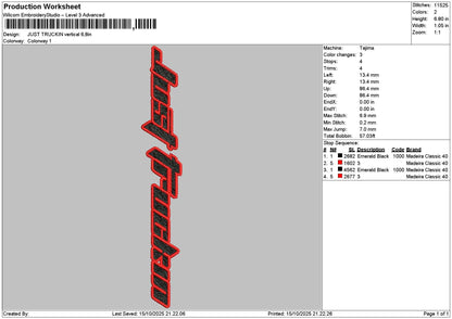 Truckintext 1510 Embroidery File 6 sizes