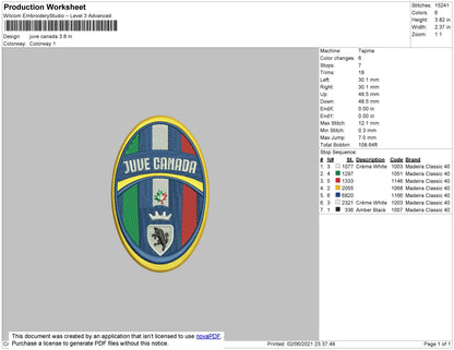Juve Canada Embroidery File 4 size