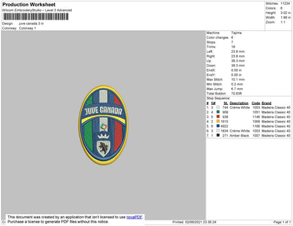 Juve Canada Embroidery File 4 size