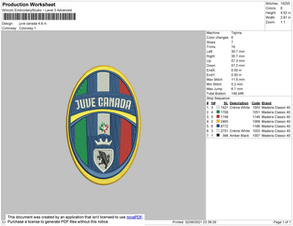 Juve Canada Embroidery File 4 size