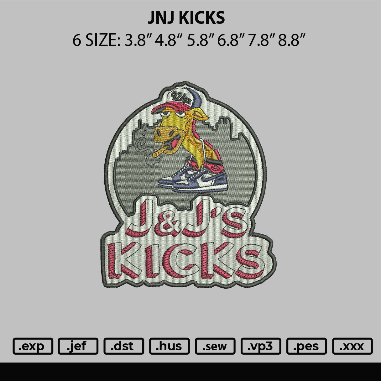 Jnj Kicks Embroidery File 6 sizes