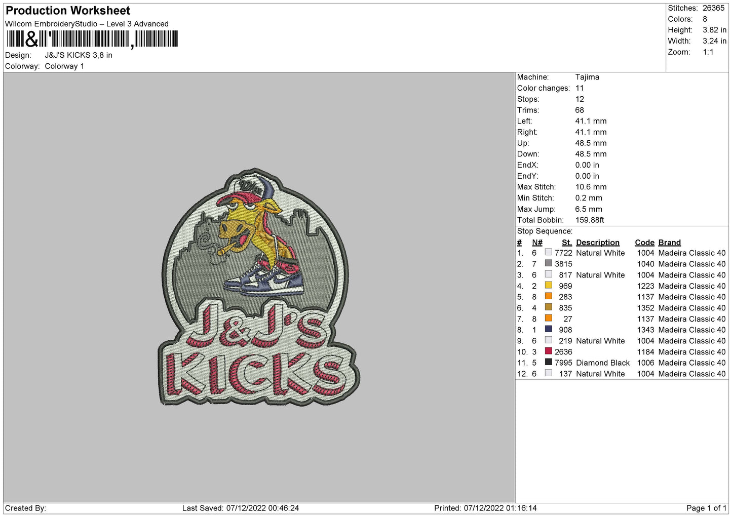 Jnj Kicks Embroidery File 6 sizes