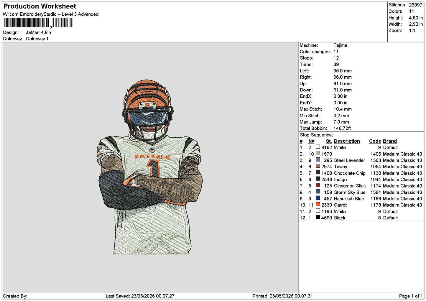 Player Jamarr Embroidery File 6 sizes