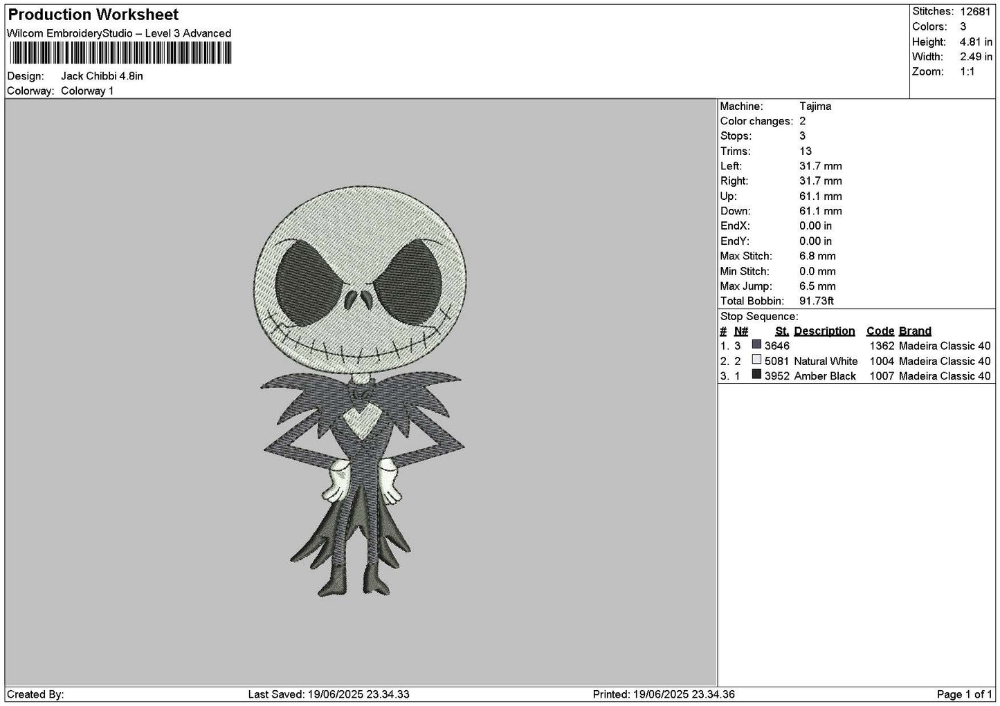 Jack Chibi 1906 Embroidery File 6 sizes