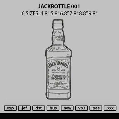 Jackbottle 001 Embroidery File 6 sizes