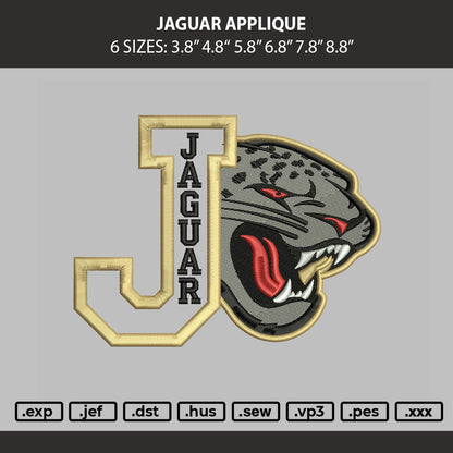 Jaguar Applique Embroidery Machine Design File 6 sizes