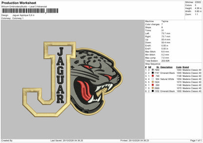 Jaguar Applique Embroidery Machine Design File 6 sizes