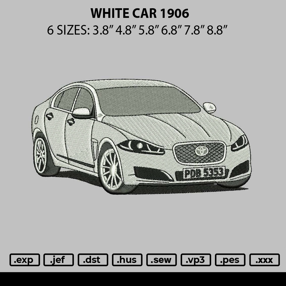 White Car 1906 Embroidery File 6 sizes