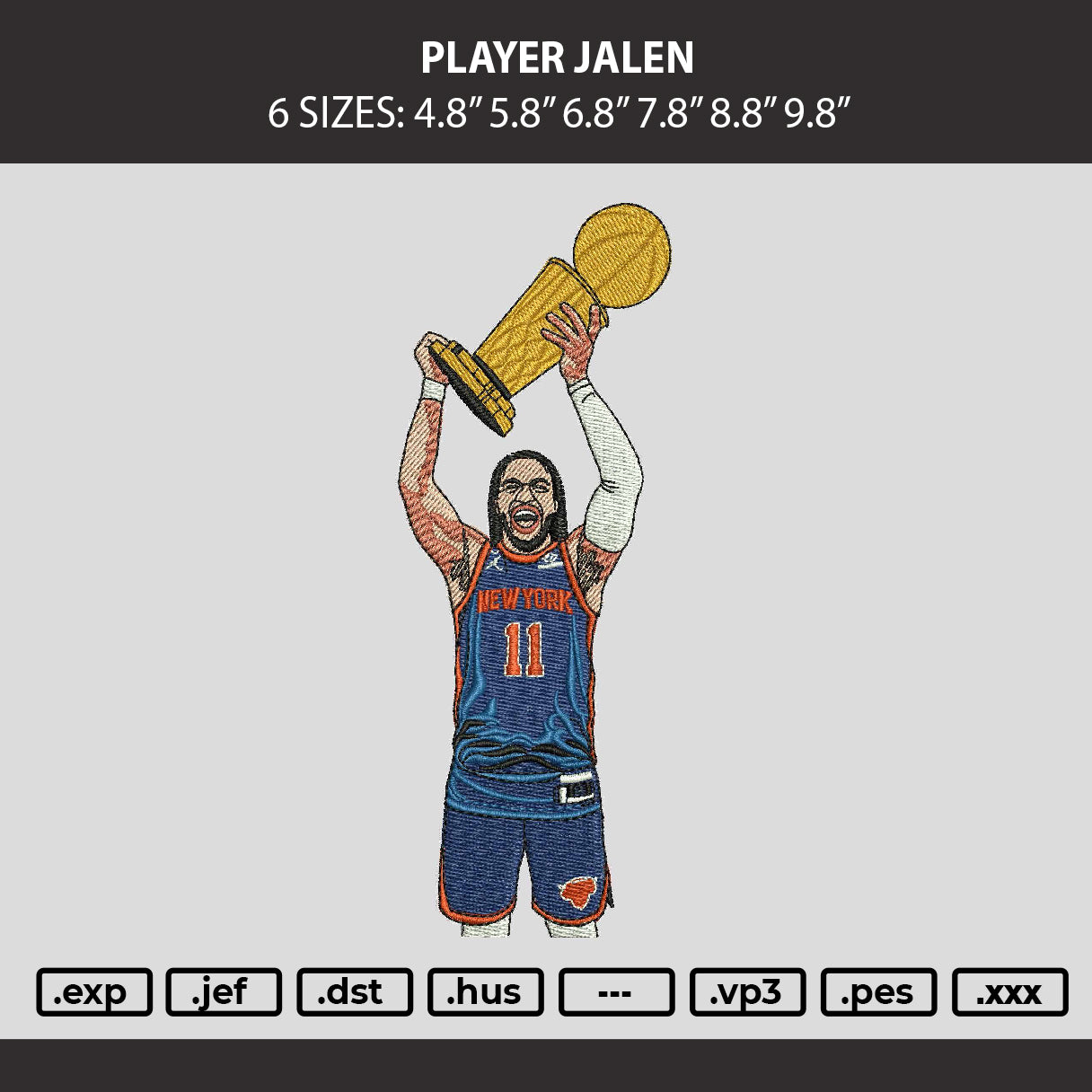 Player Jalen Embroidery Machine Design File 6 sizes
