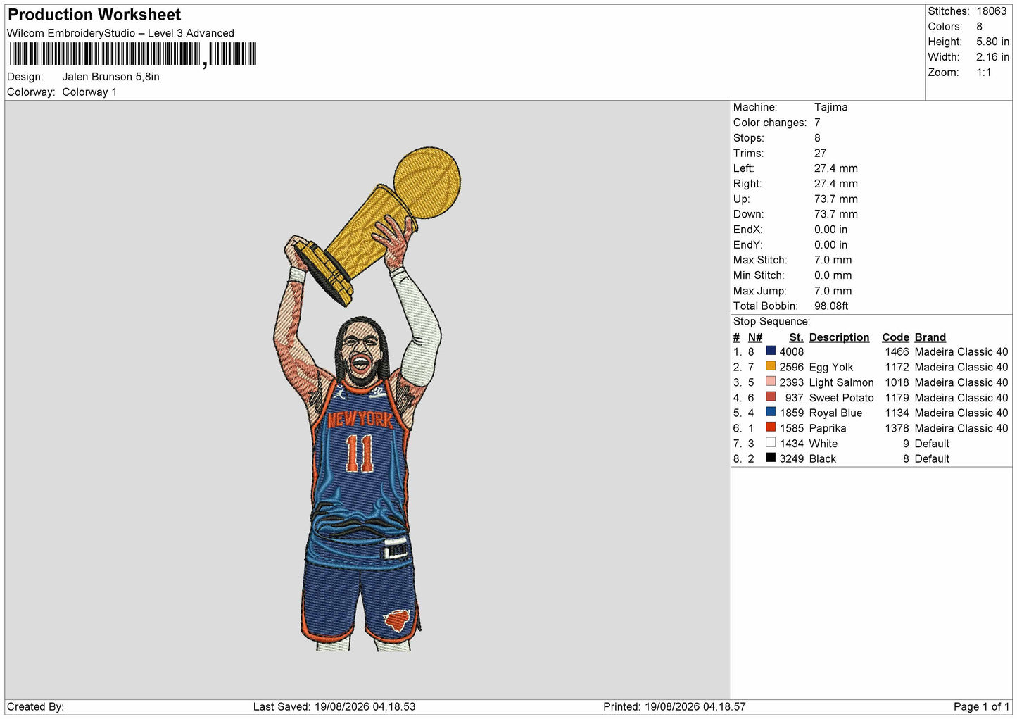 Player Jalen Embroidery Machine Design File 6 sizes