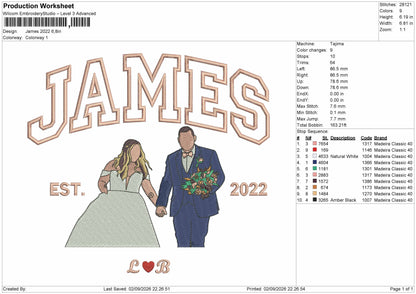 James 2022 Embroidery Machine Design File 6 sizes
