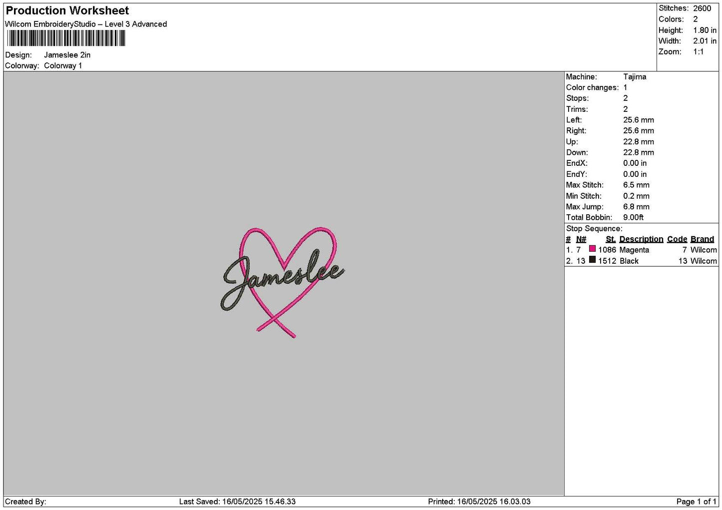 Jamesleetext Embroidery File 6 sizes