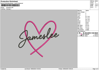 Jamesleetext Embroidery File 6 sizes