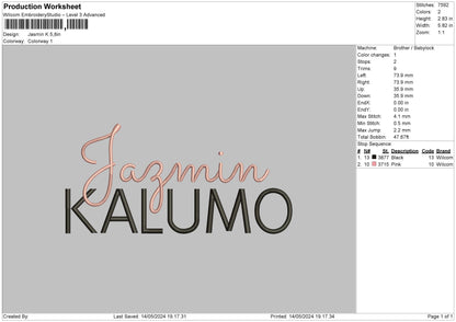 Jasmin Text Embroidery File 6 sizes