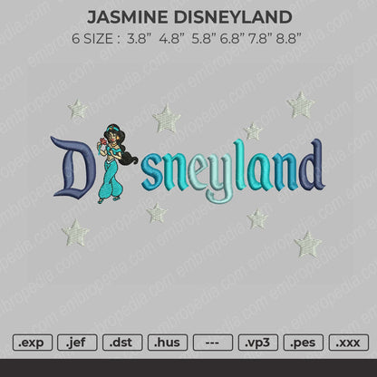 Jasmine Disneyland Embroidery File 4 Size