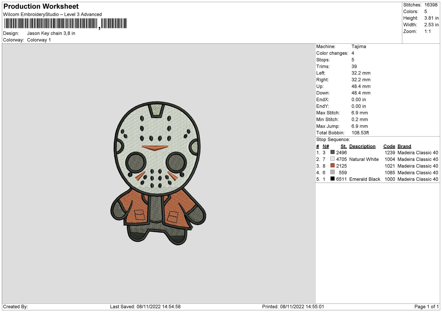 Jason Chibi Embroidery File 6 sizes