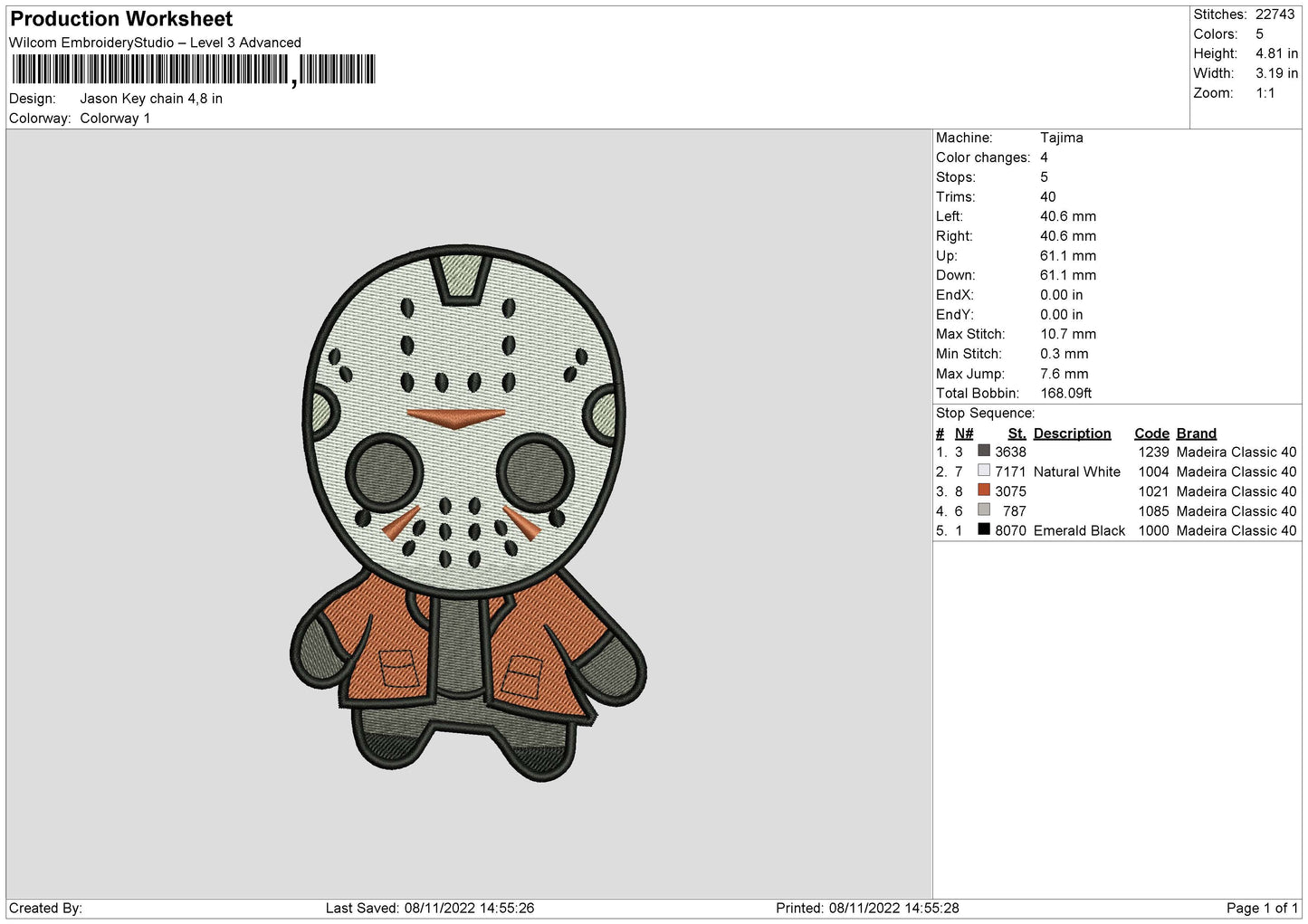 Jason Chibi Embroidery File 6 sizes